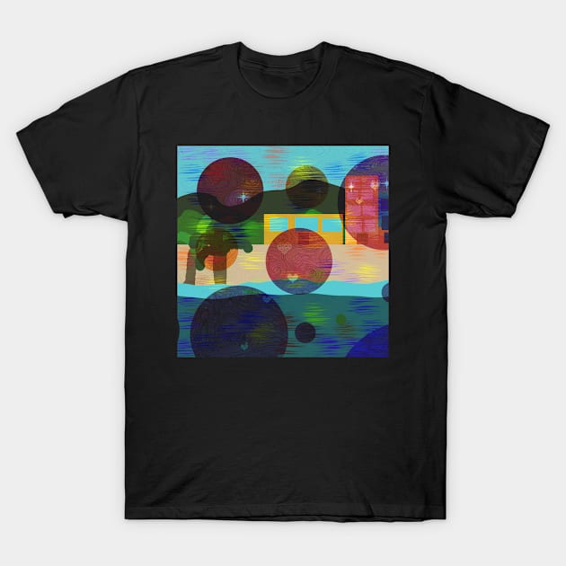 Colorful Beach House with Geometric Overlay T-Shirt by Kanika Behari Studio